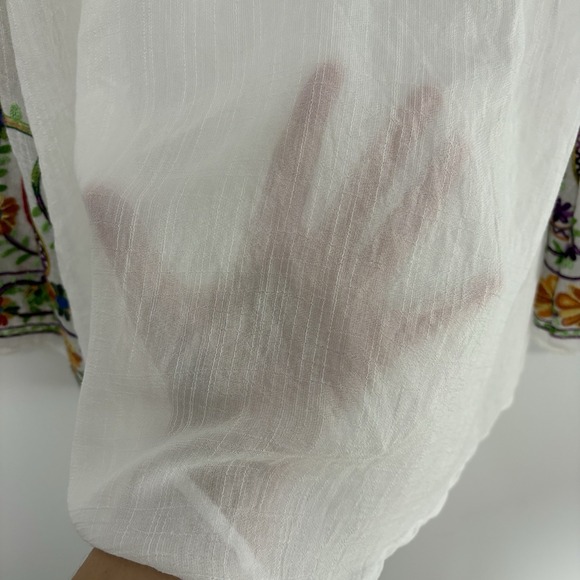 Figueroa & Flower Women Embroidered Floral Boho Top Size L White Lace Semi Sheer - Picture 6 of 10